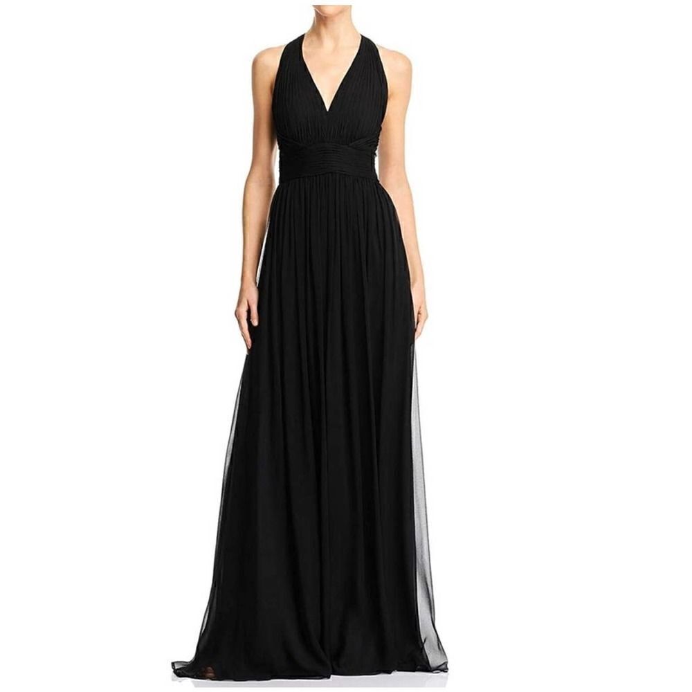 AIDANโMATTOXย BlackโChiffonโSilkโHalterโSheathโDressโ10